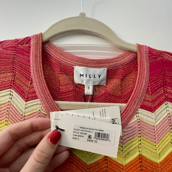 Milly zig zag stitch dress in pink multi - Picture 2 of 3